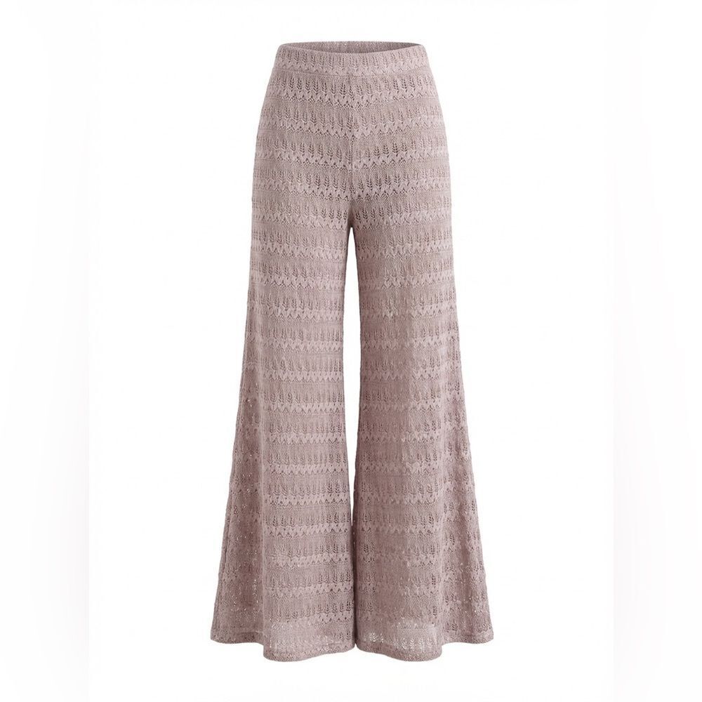 FREE PEOPLE EXTREME KNIT BEACH FLARE PANTS BEIGE SIZE 0